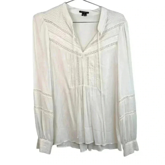 Theory Ivory Embroidered Lace Long Sleeve Peasant Top‎ - Picture 2 of 9